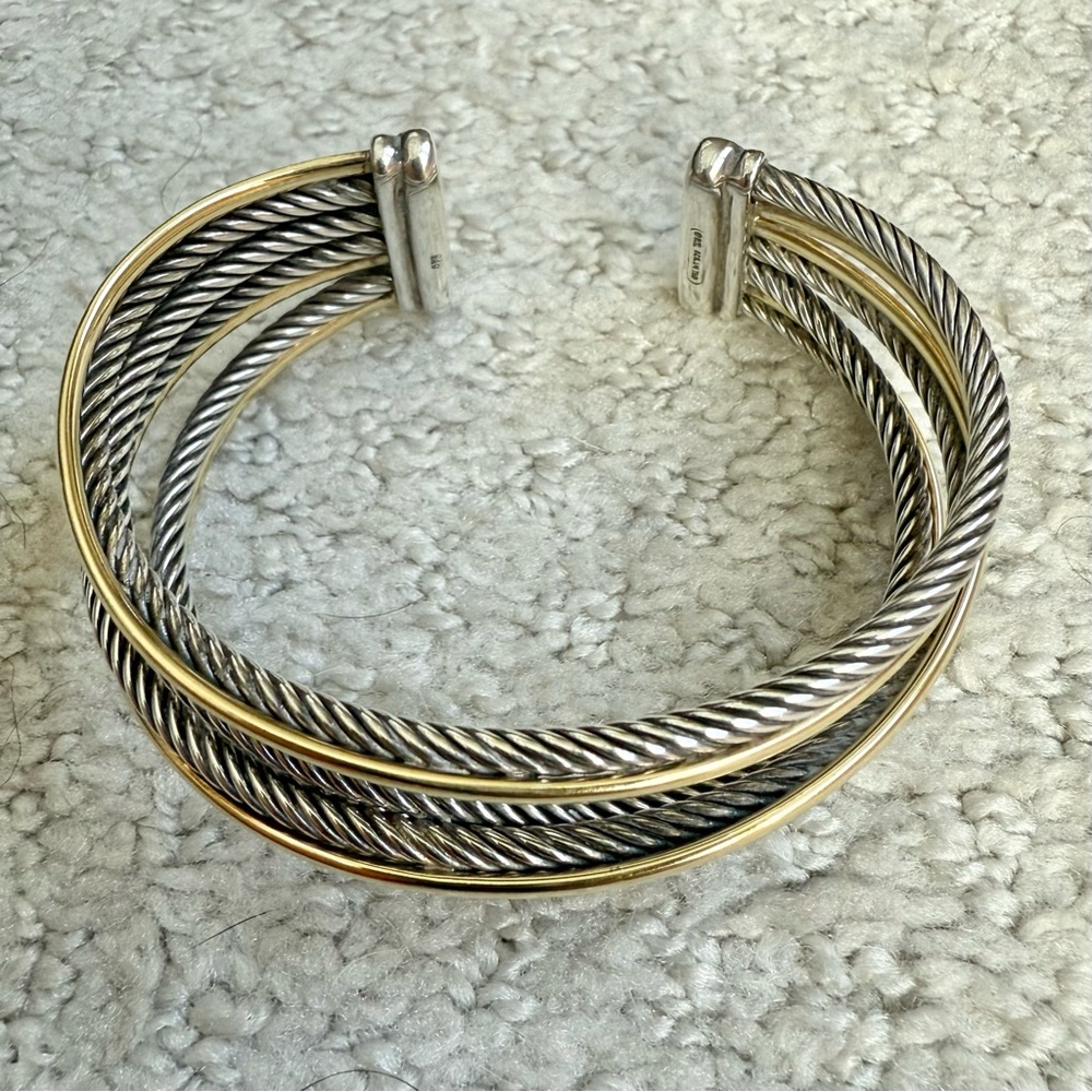 David Yurman Two-Tone 7-Strand Crossover Cuff Bracelet 18K Gold Silver - Picture 6 of 7